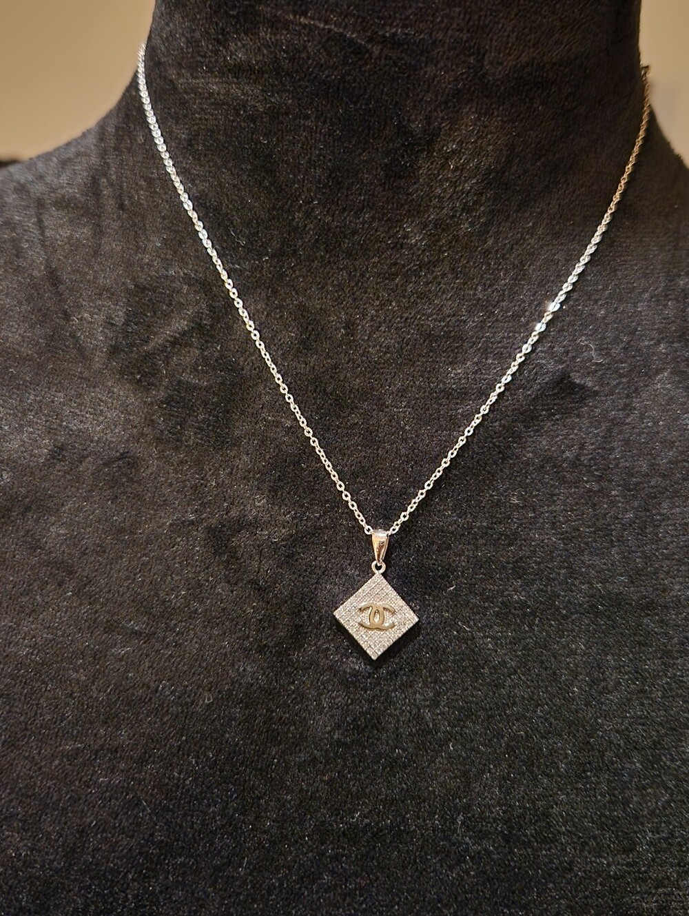 925 Italian Silver Square Pendant Necklace with Chain